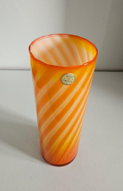 Mid-Century Elme Glasbruk Scandinavian Orange/Yellow Glass Vase