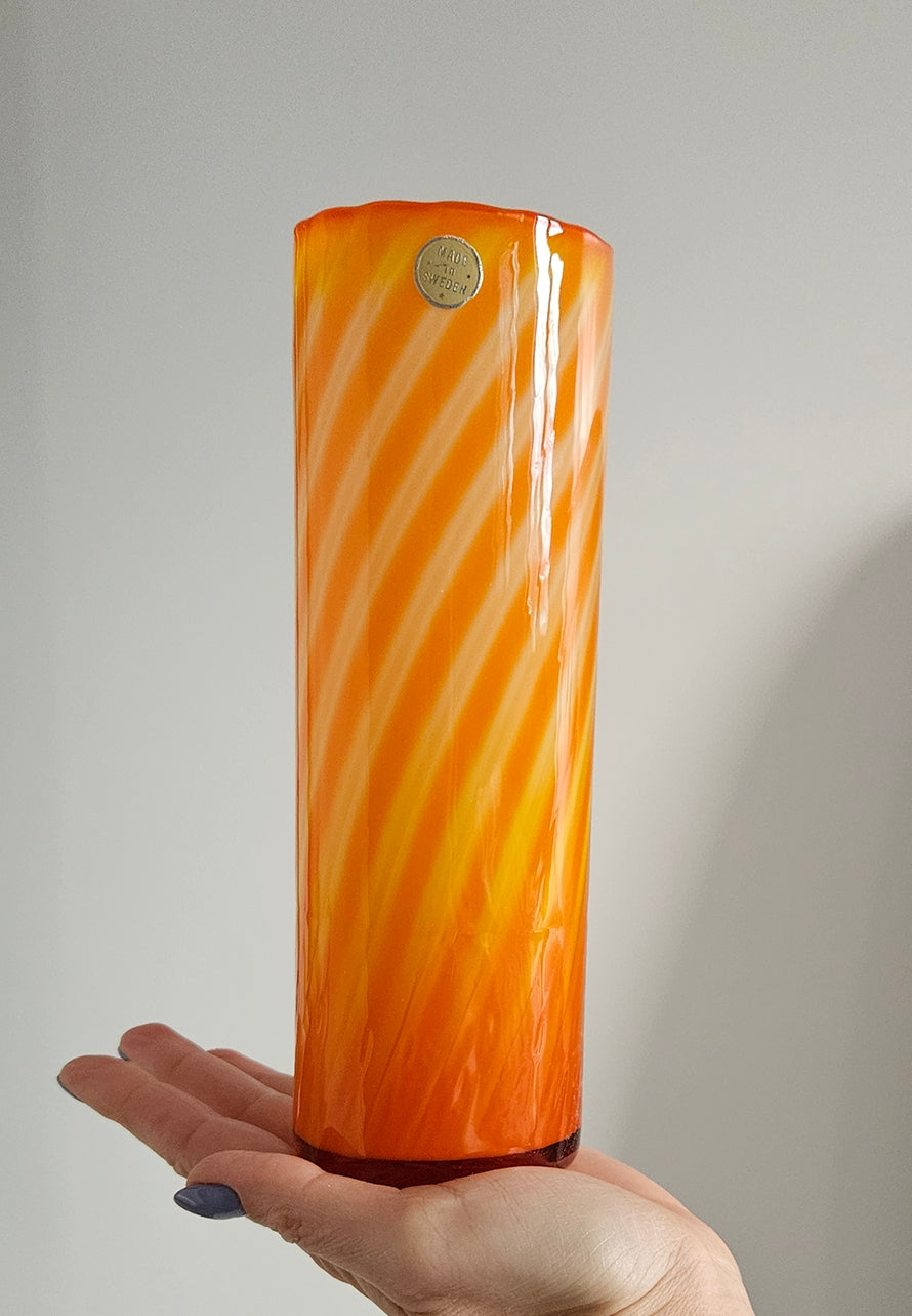 Mid-Century Elme Glasbruk Scandinavian Orange/Yellow Glass Vase