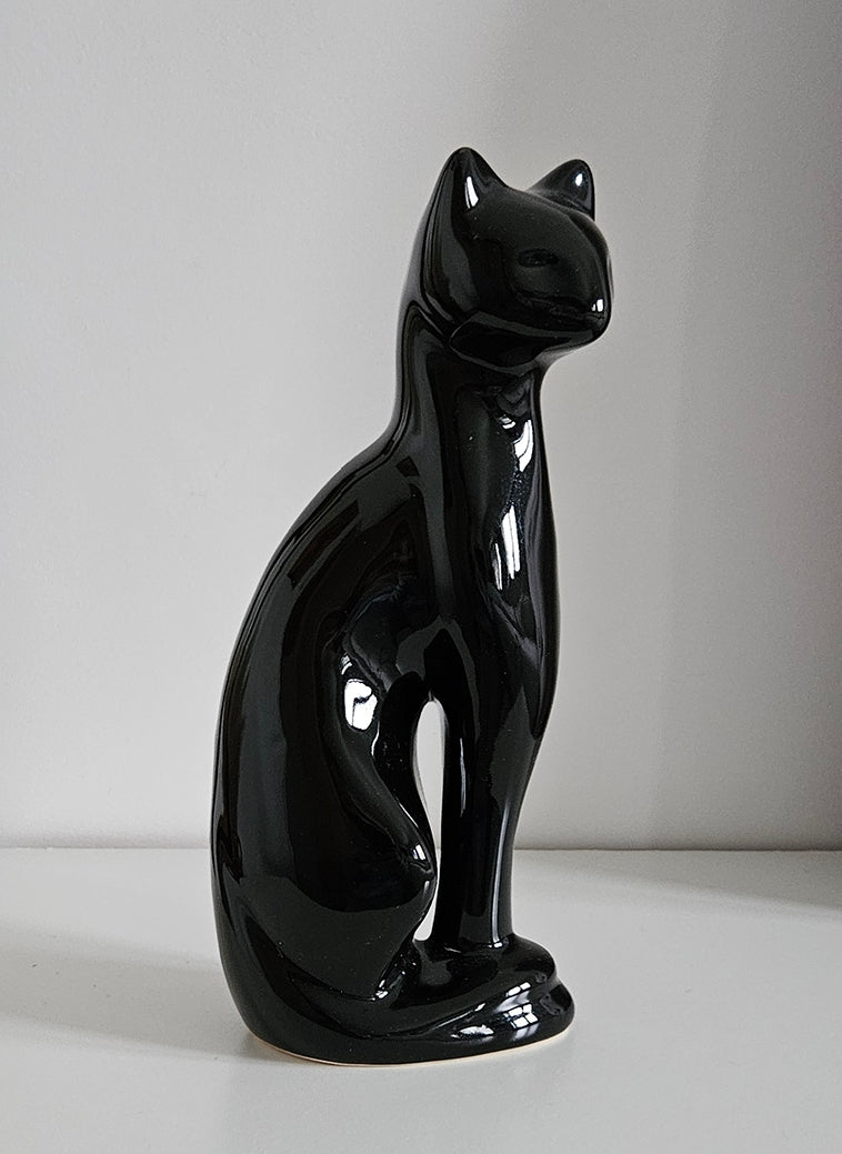 Retro Tall Black Cat Statue Figurine