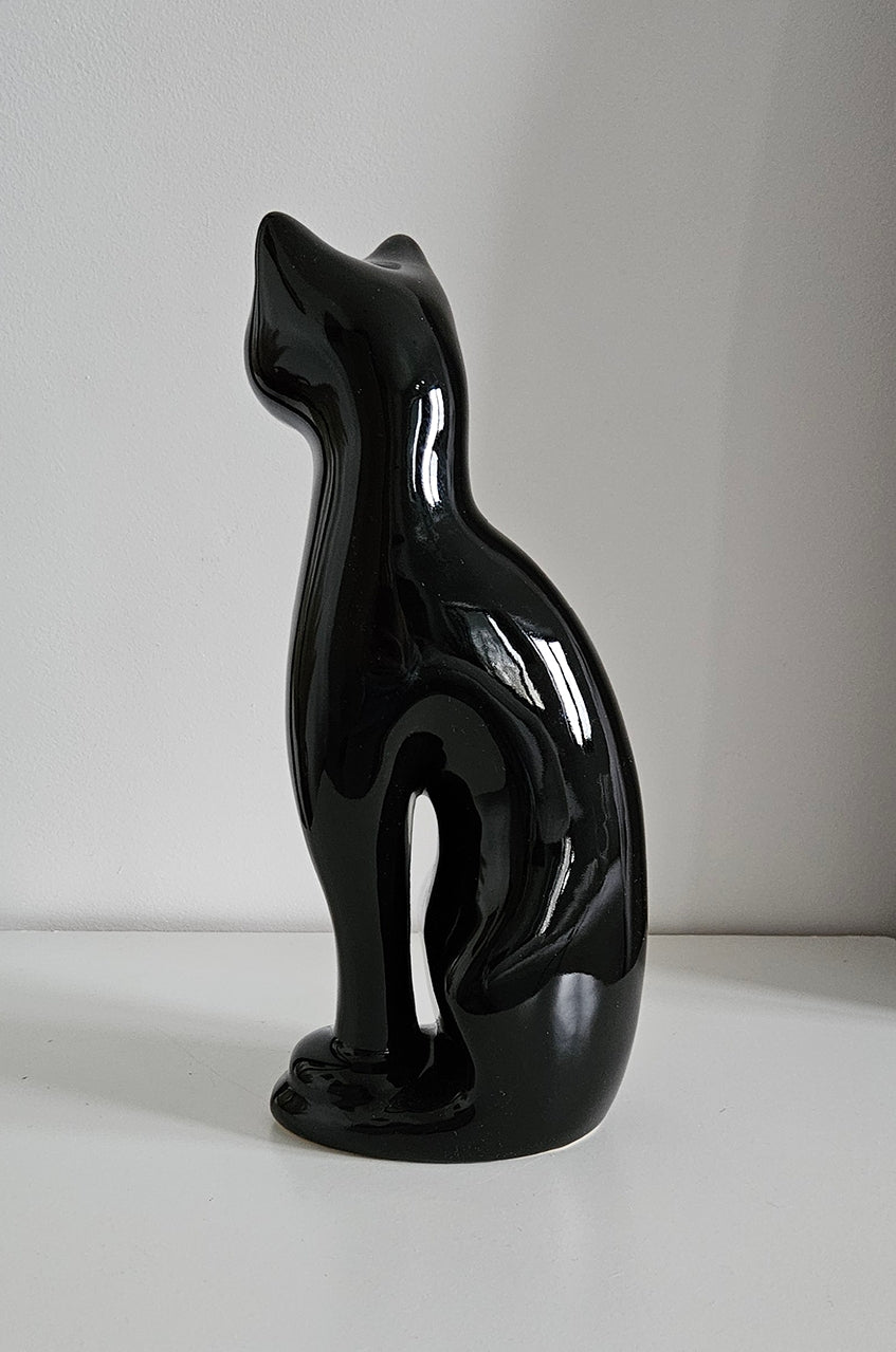 Retro Tall Black Cat Statue Figurine