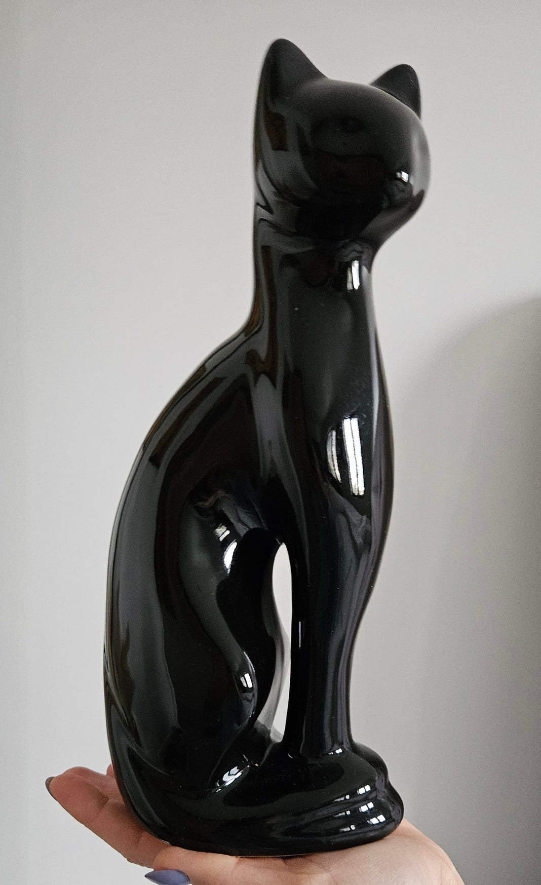 Retro Tall Black Cat Statue Figurine