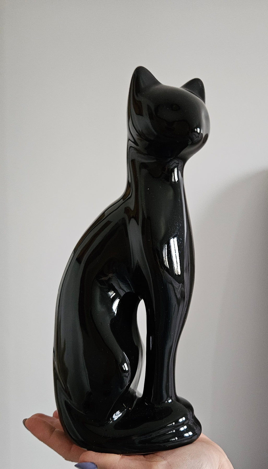 Retro Tall Black Cat Statue Figurine