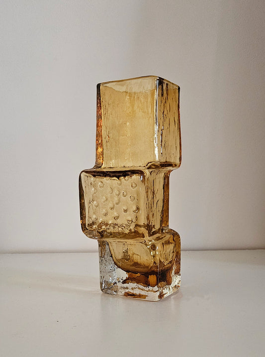 Whitefriars Drunken Bricklayer Style Textured Glass Vase In Amber Colour