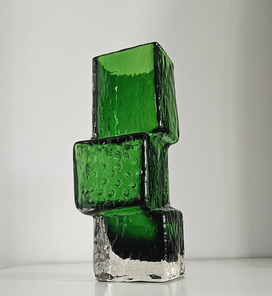 Whitefriars Drunken Bricklayer Style Textured Glass Vase In Green Colour