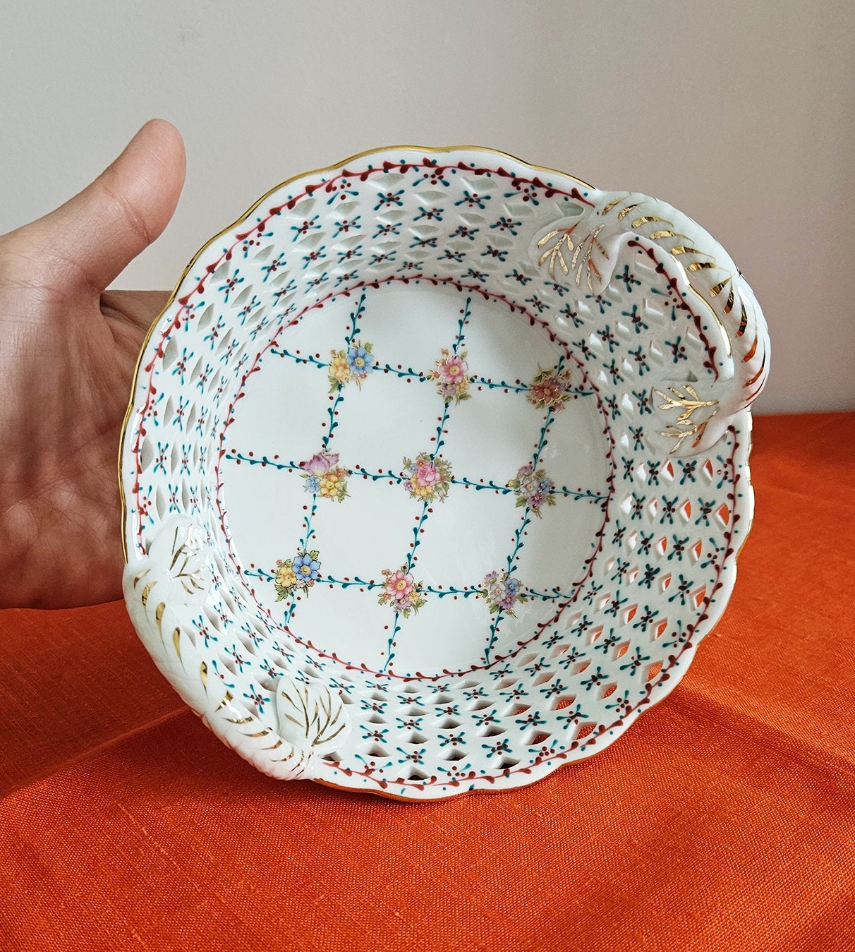 Vintage Imperial Porcelain Basket With Handles