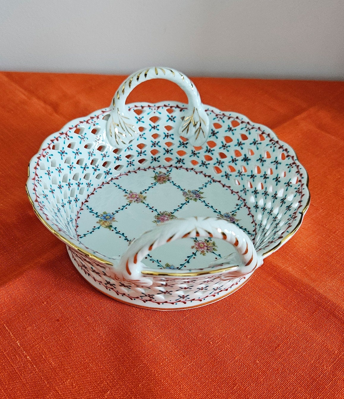 Vintage Imperial Porcelain Basket With Handles