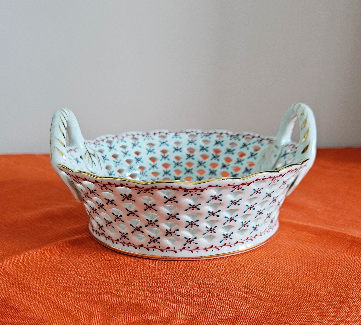 Vintage Imperial Porcelain Basket With Handles