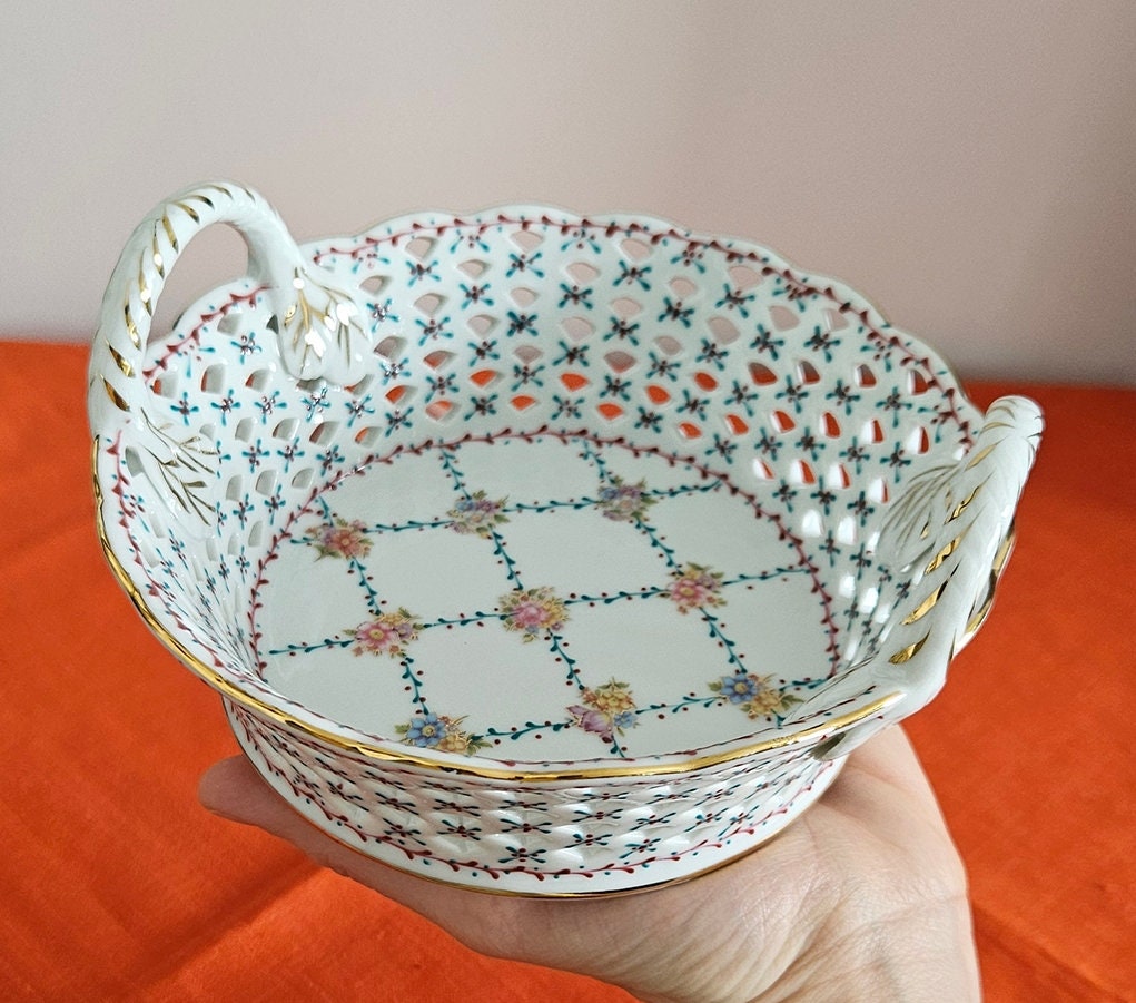 Vintage Imperial Porcelain Basket With Handles