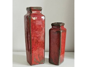 Pair Of Vintage Heavy Stoneware Vases