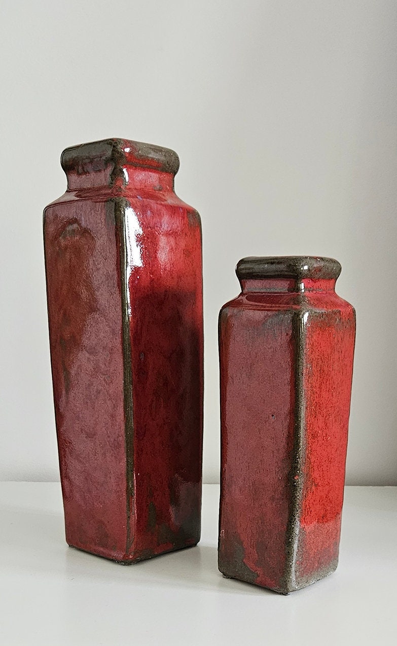 Pair Of Vintage Heavy Stoneware Vases