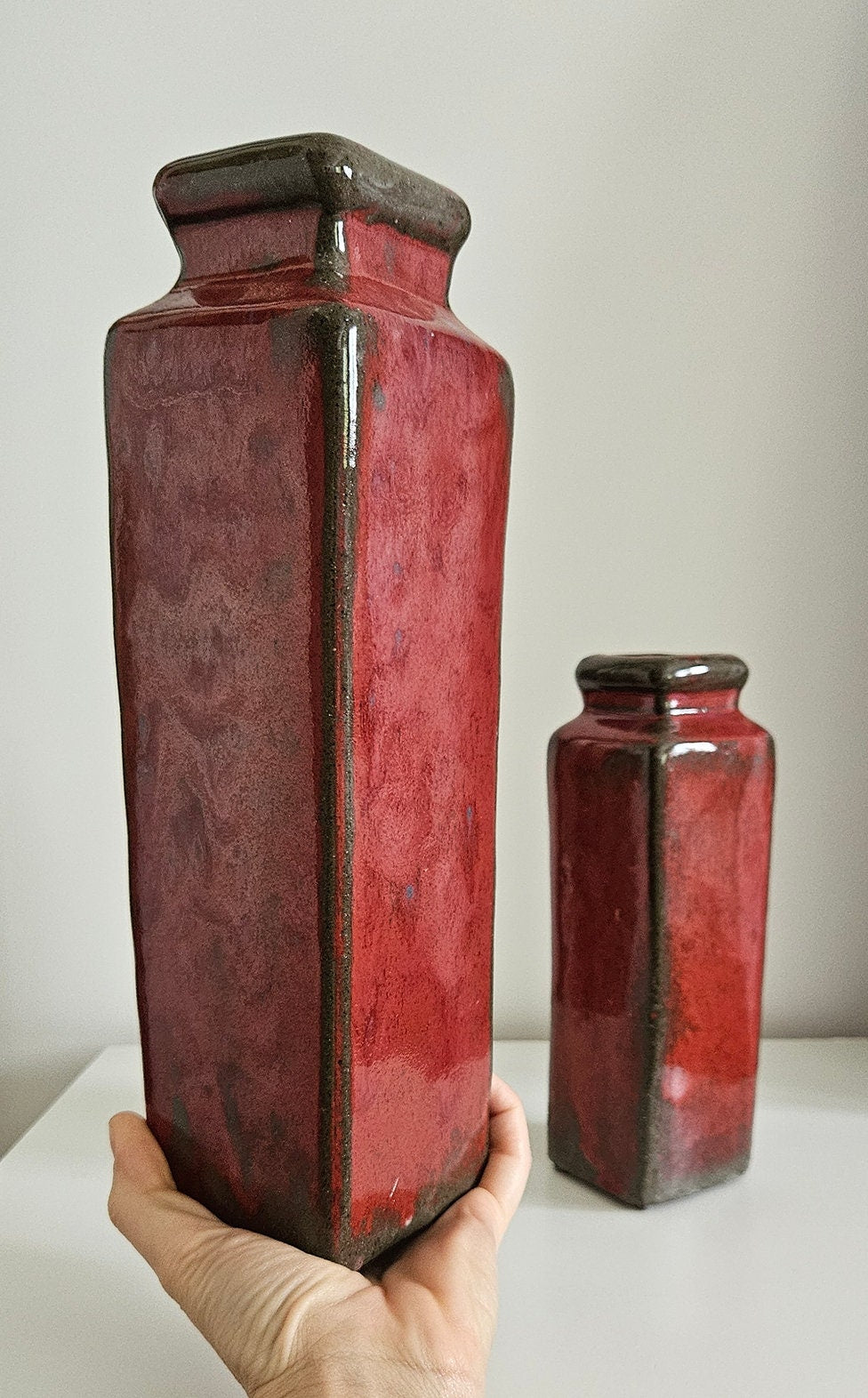 Pair Of Vintage Heavy Stoneware Vases