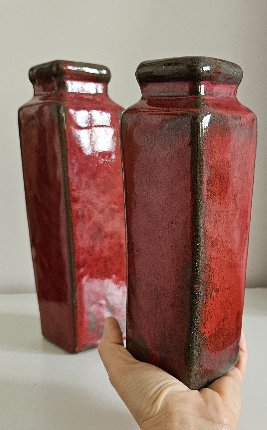 Pair Of Vintage Heavy Stoneware Vases