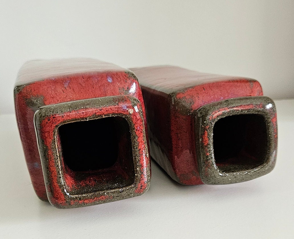 Pair Of Vintage Heavy Stoneware Vases