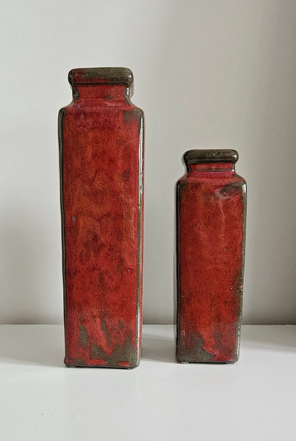 Pair Of Vintage Heavy Stoneware Vases