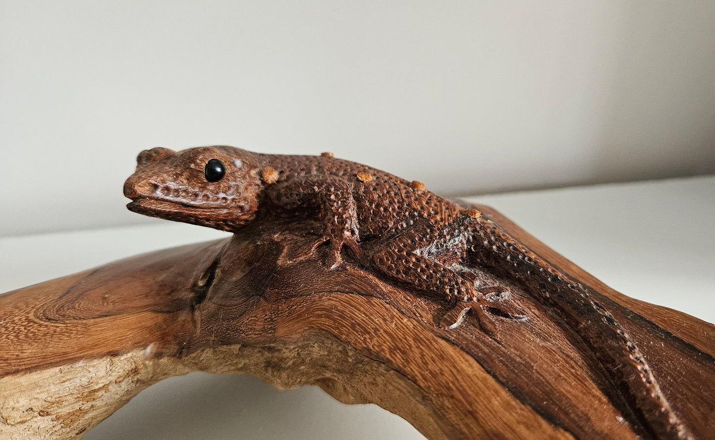 Hand Carved Wooden Gecko Ornament/Sculpture