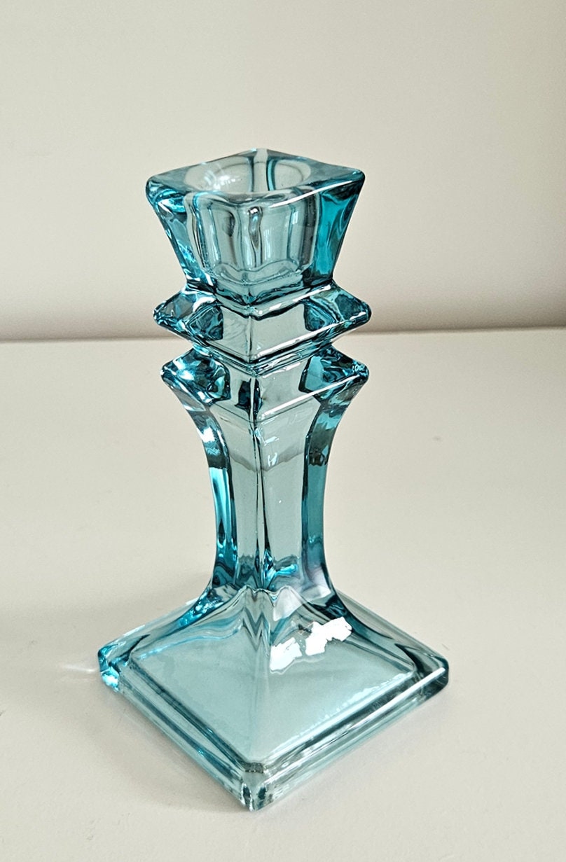 Retro Turquoise Glass Candlestick