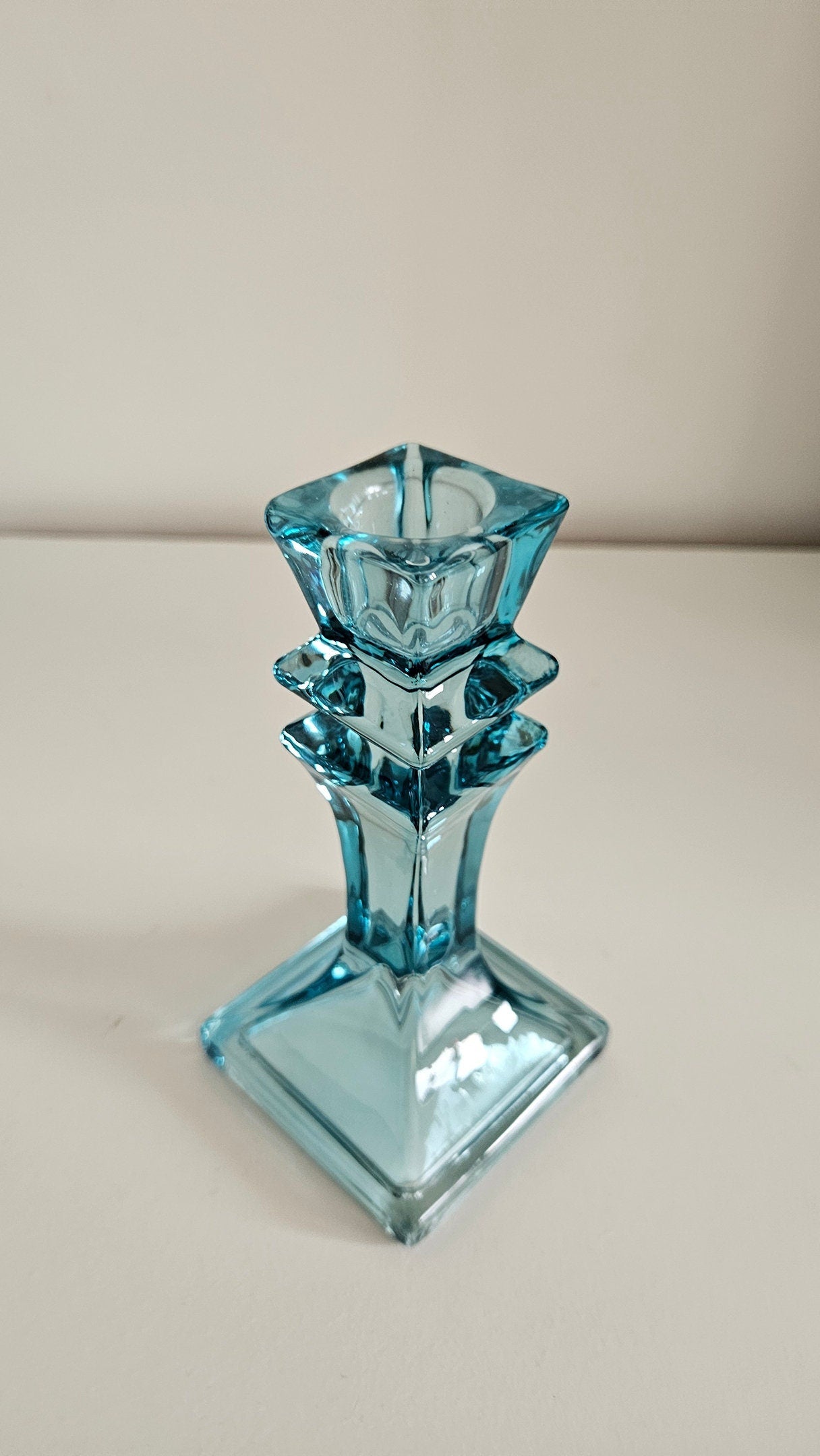 Retro Turquoise Glass Candlestick