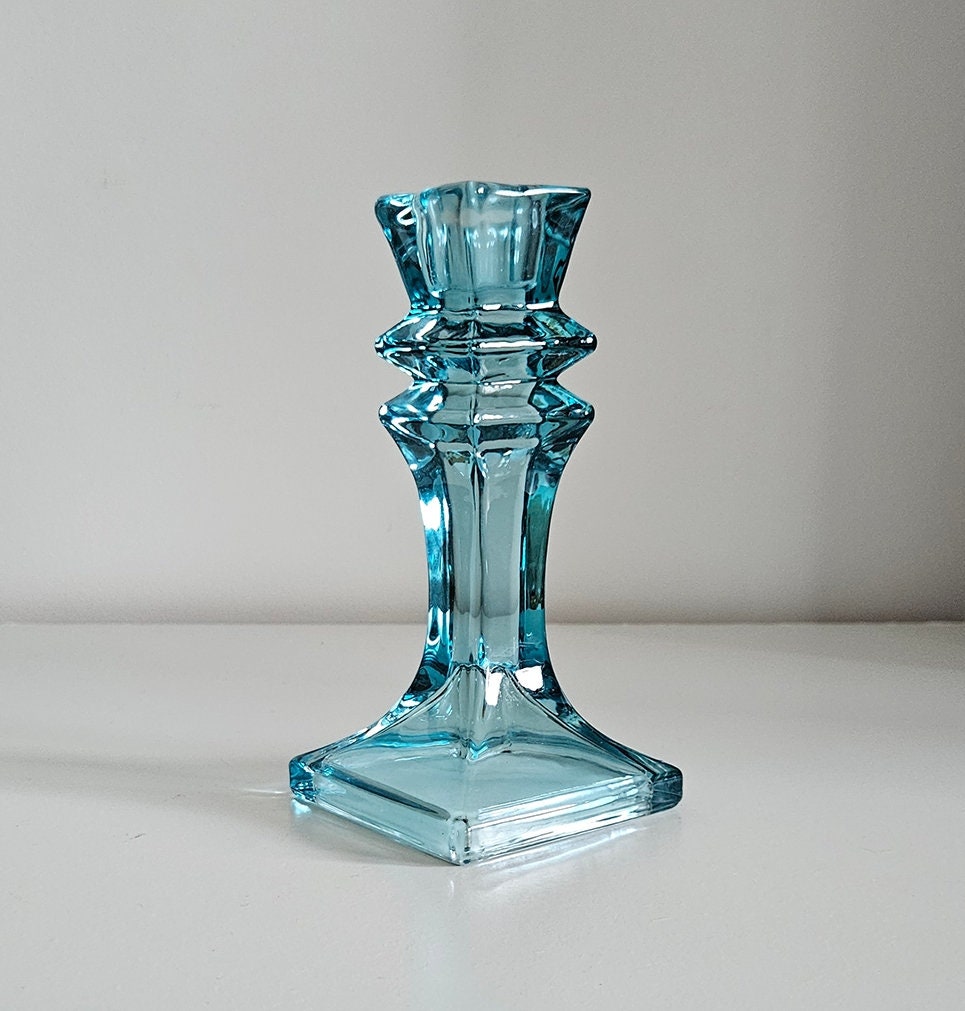 Retro Turquoise Glass Candlestick