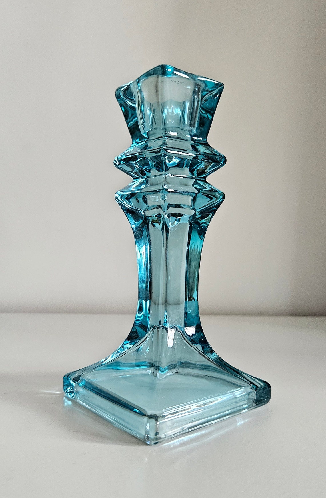 Retro Turquoise Glass Candlestick