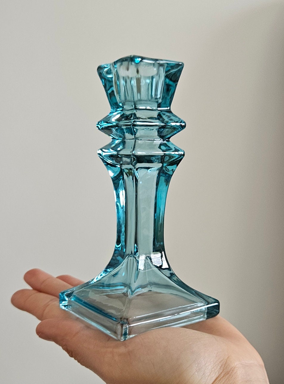 Retro Turquoise Glass Candlestick