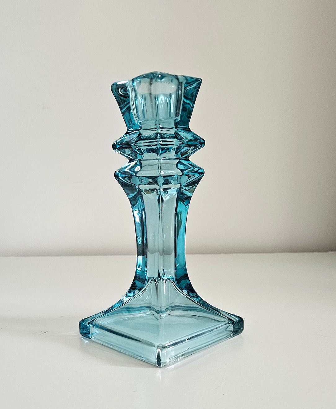 Retro Turquoise Glass Candlestick