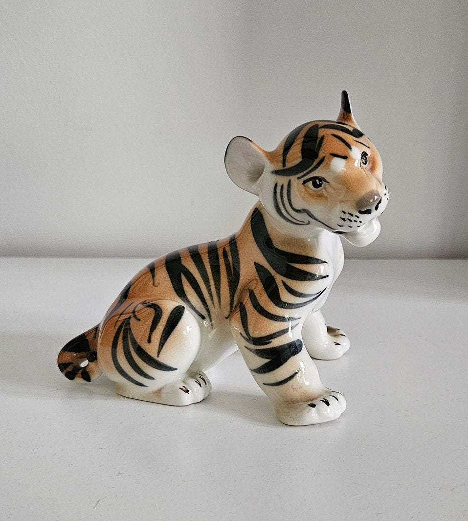 Mid-Century Lomonosov Porcelain Tiger Cub Figurine