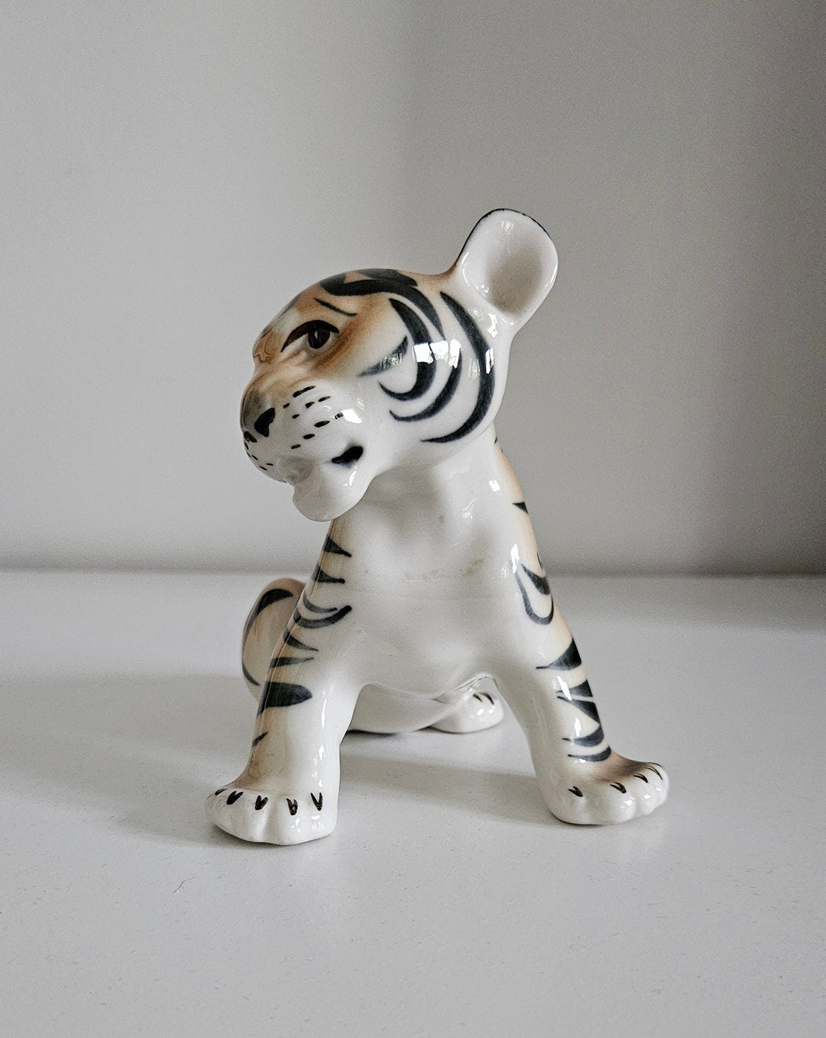 Mid-Century Lomonosov Porcelain Tiger Cub Figurine