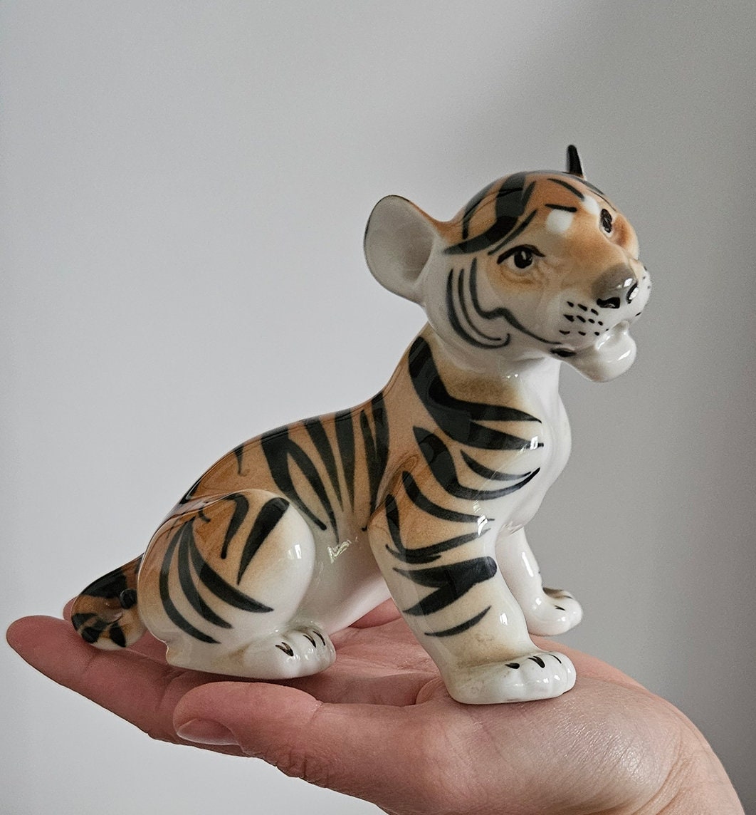 Mid-Century Lomonosov Porcelain Tiger Cub Figurine