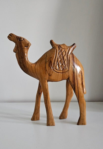 Vintage Hand Carved Wooden Camel Figurine Sculpture