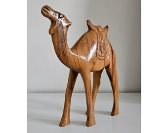 Vintage Hand Carved Wooden Camel Figurine Sculpture