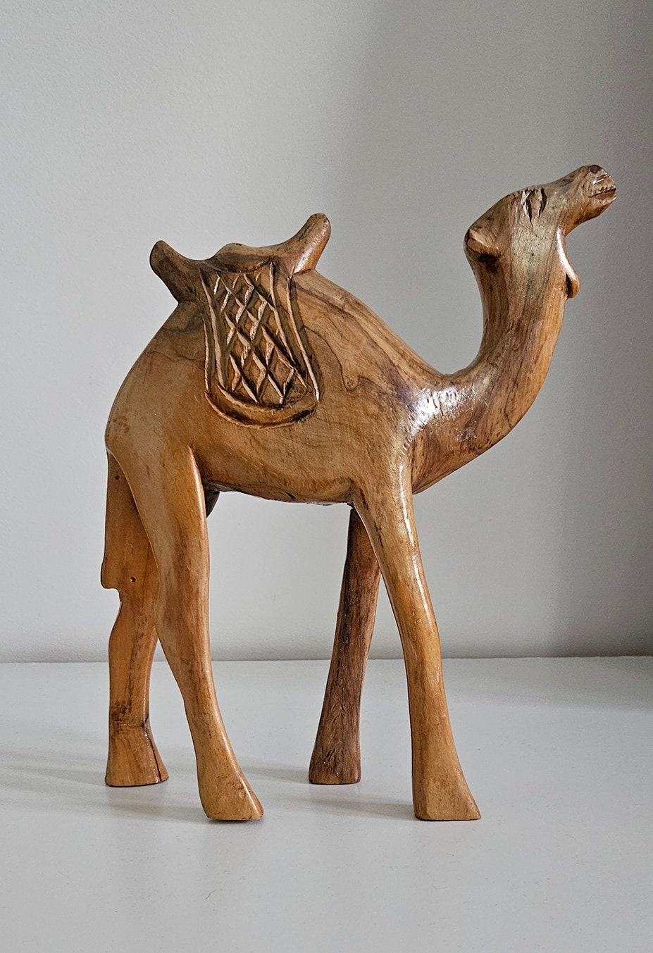 Vintage Hand Carved Wooden Camel Figurine Sculpture