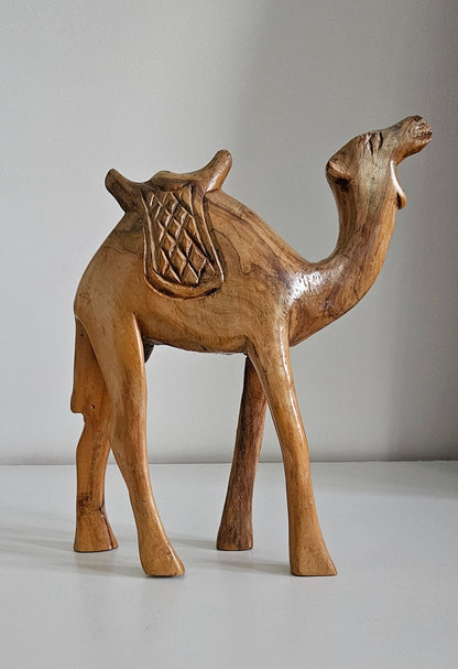 Vintage Hand Carved Wooden Camel Figurine Sculpture