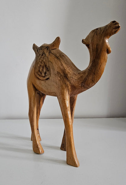 Vintage Hand Carved Wooden Camel Figurine Sculpture