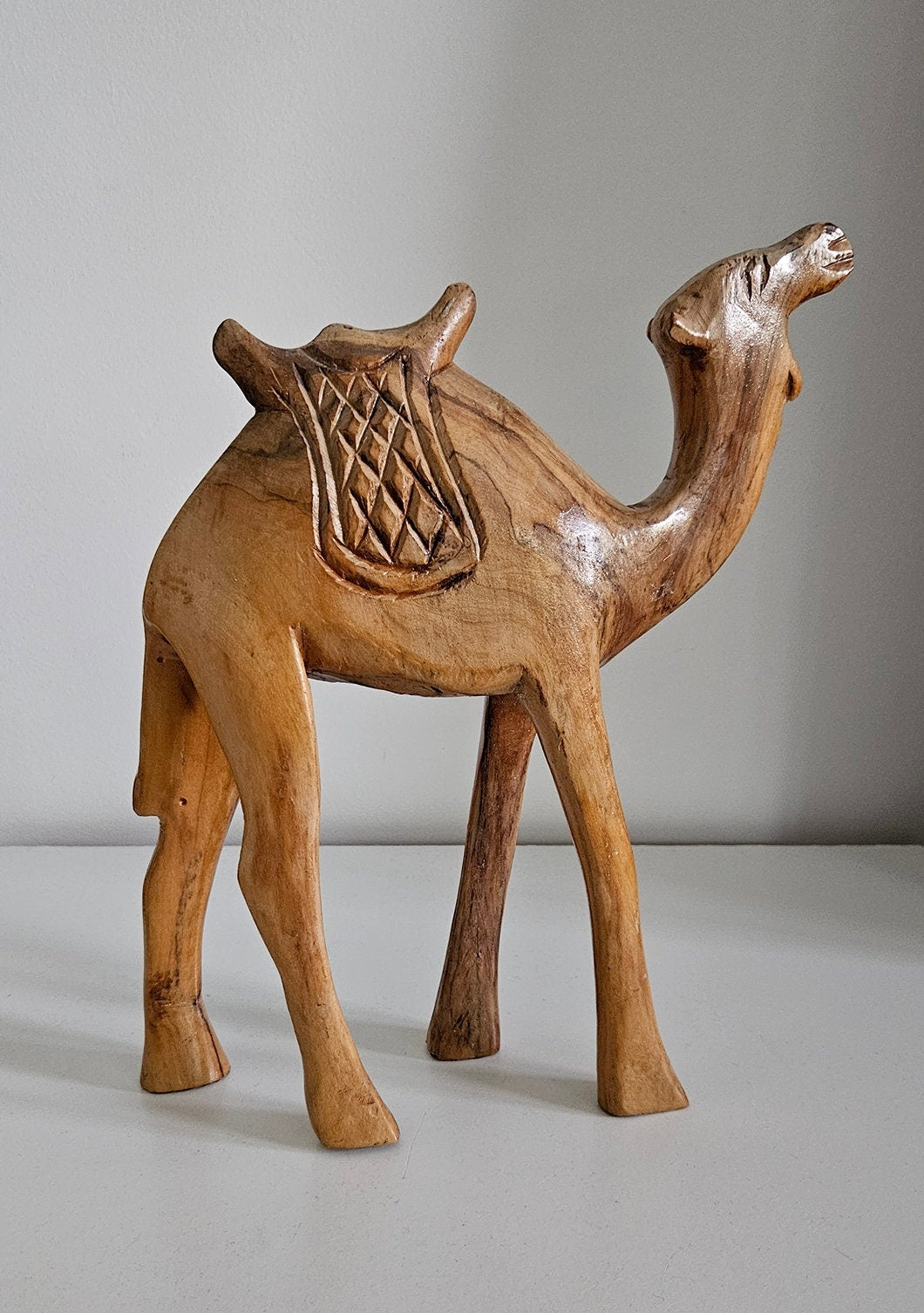 Vintage Hand Carved Wooden Camel Figurine Sculpture