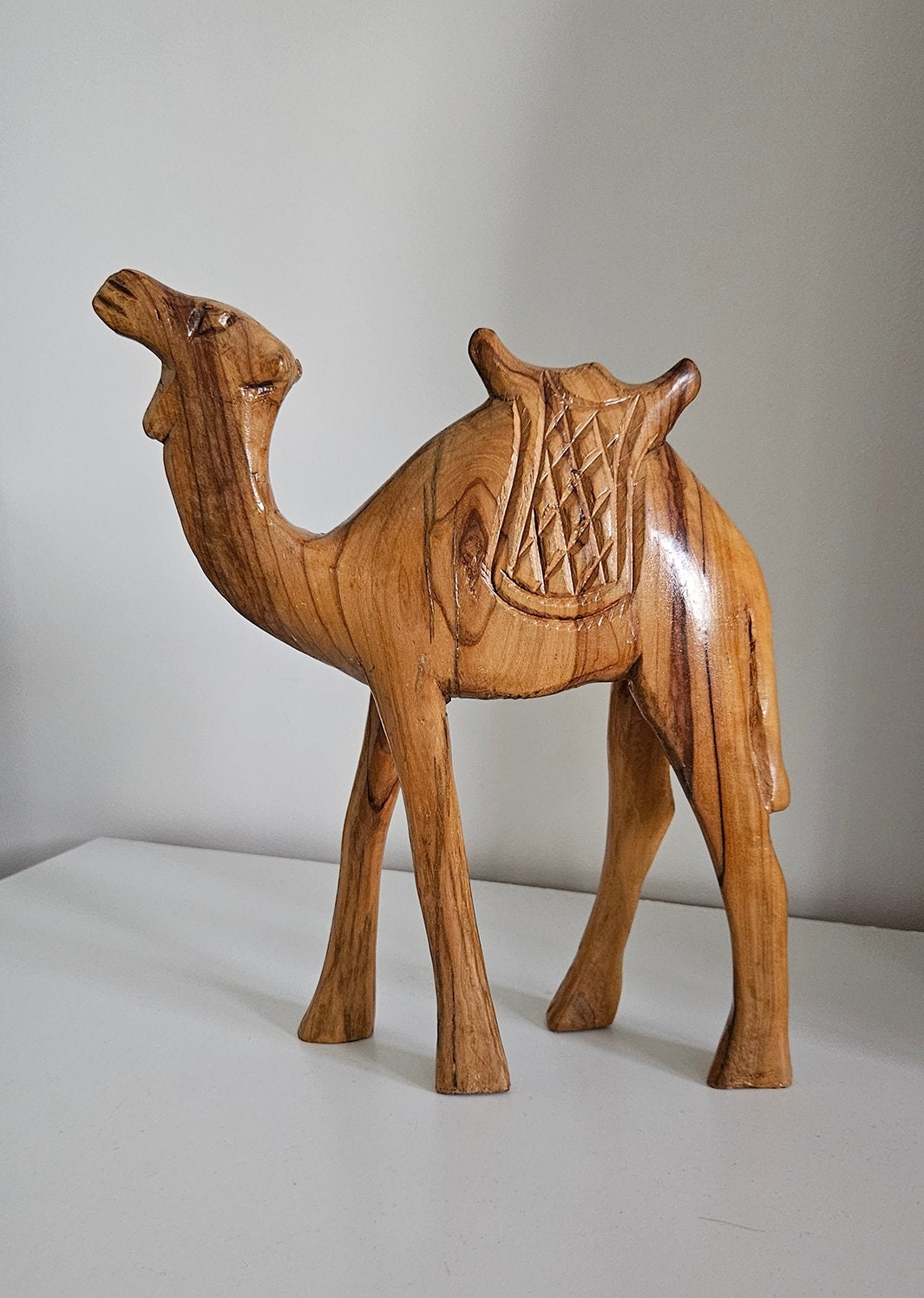 Vintage Hand Carved Wooden Camel Figurine Sculpture