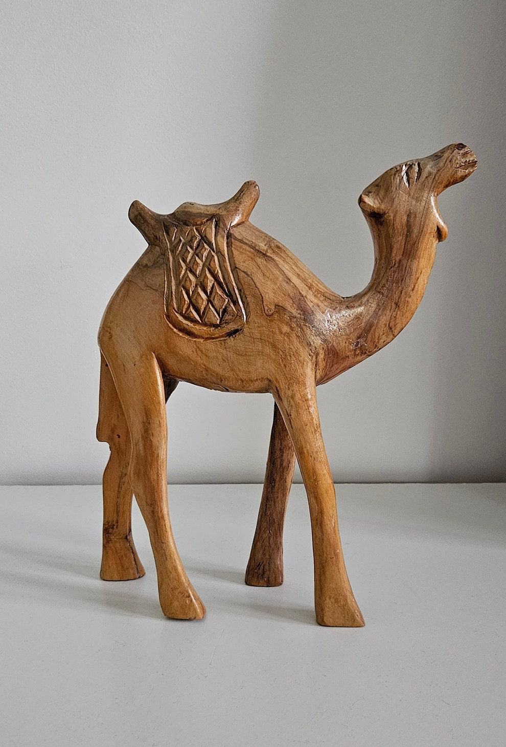 Vintage Hand Carved Wooden Camel Figurine Sculpture