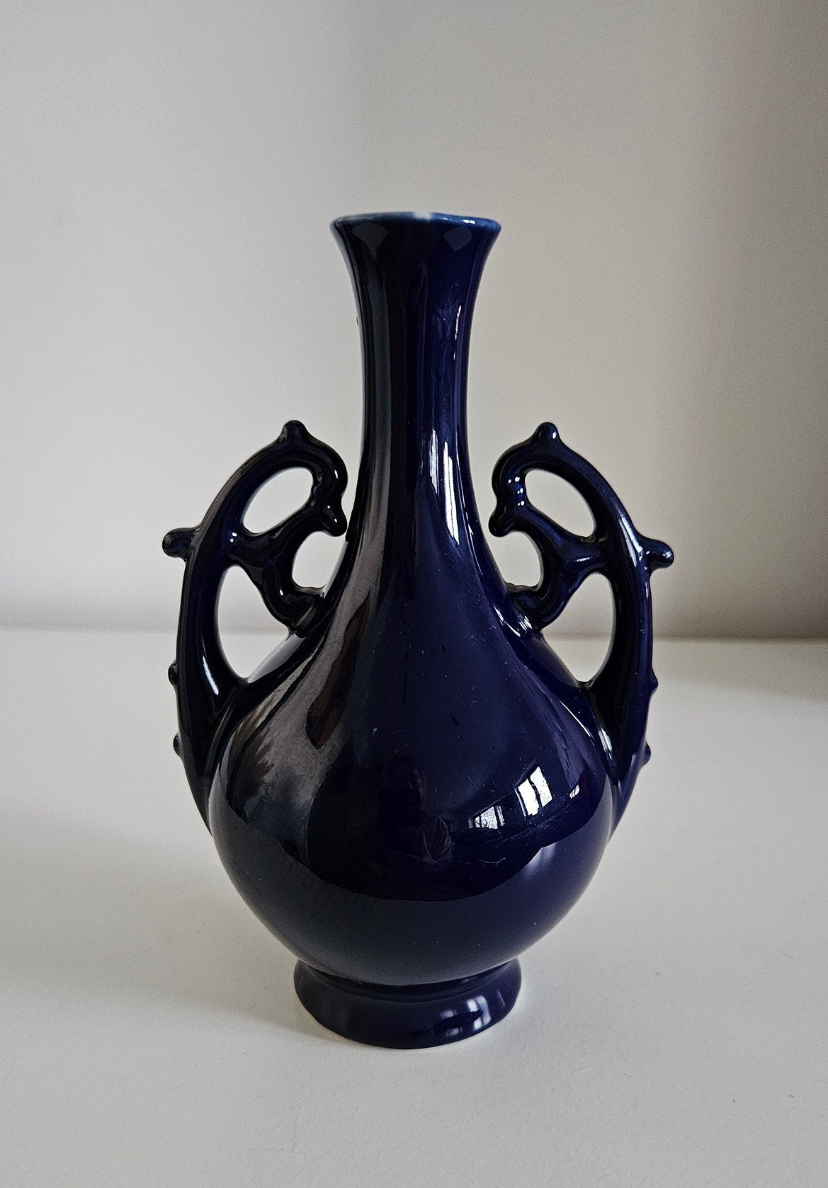 Vintage Fedora Cobalt Blue Small Porcelain Vase With Greek Goddess Motif