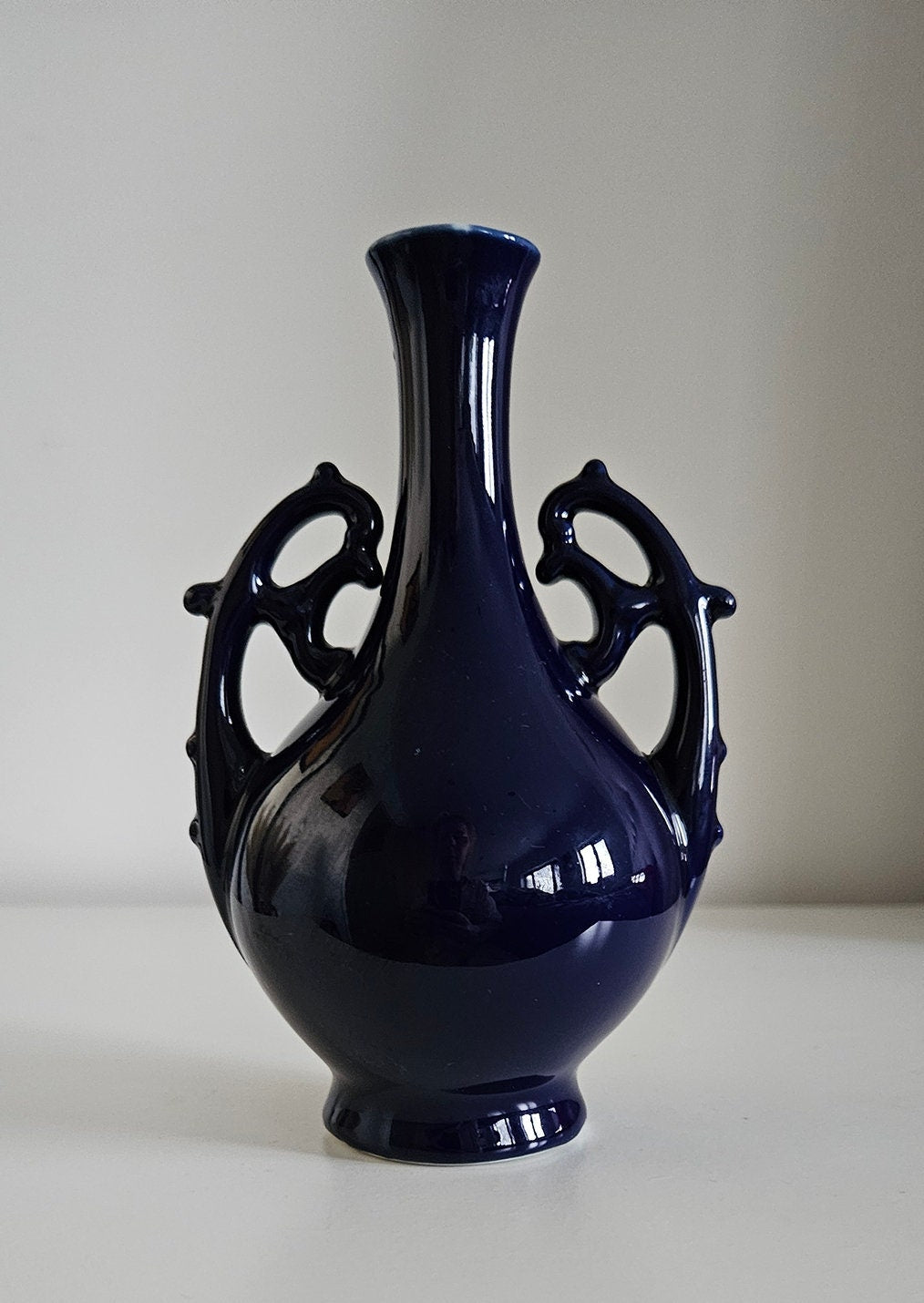 Vintage Fedora Cobalt Blue Small Porcelain Vase With Greek Goddess Motif