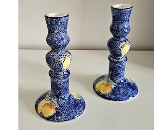 Pair Of Vintage Hand-Painted Candlestick Holders