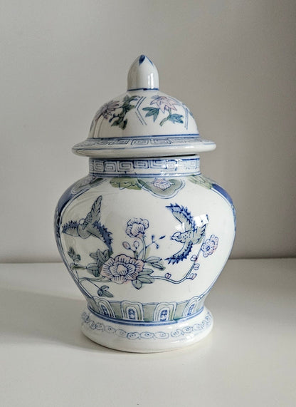 Vintage Chinese Oriental Hand Painted Floral Lidded Vase