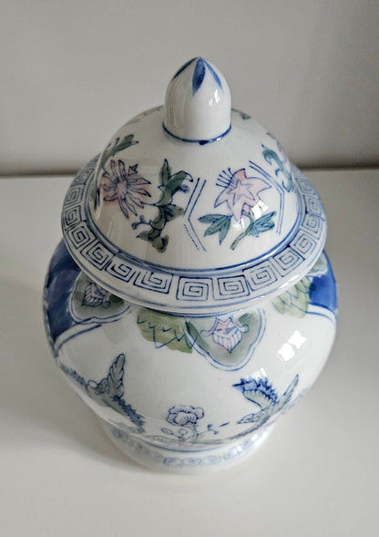 Vintage Chinese Oriental Hand Painted Floral Lidded Vase