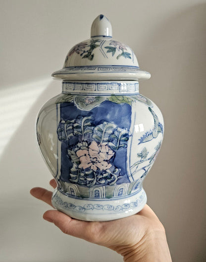 Vintage Chinese Oriental Hand Painted Floral Lidded Vase