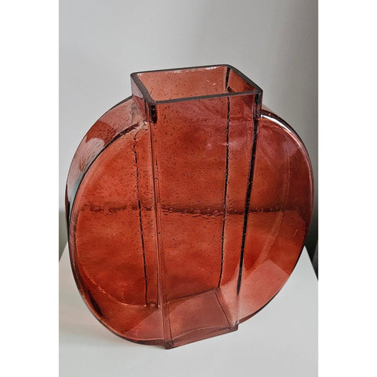 Large Retro Red/Orange Glass Vase