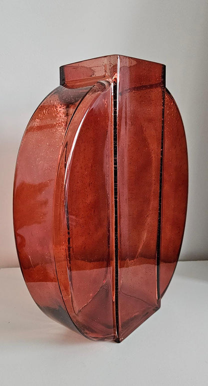 Large Retro Red/Orange Glass Vase