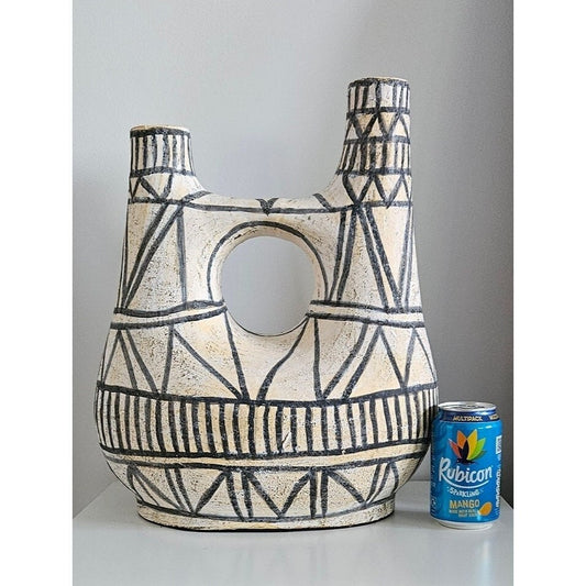 Contemporary Terracotta Floor Vase In Geometric Design