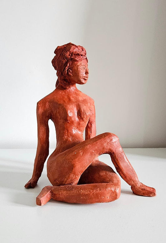 Vintage Sitting Nude Woman Clay Sculpture Figurine - Please Read Description