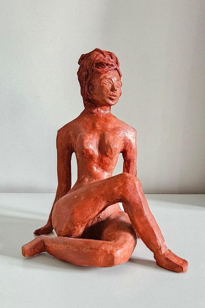 Vintage Sitting Nude Woman Clay Sculpture Figurine - Please Read Description