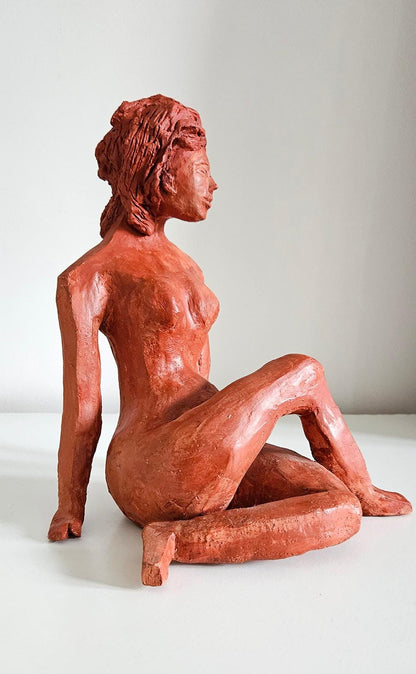 Vintage Sitting Nude Woman Clay Sculpture Figurine - Please Read Description