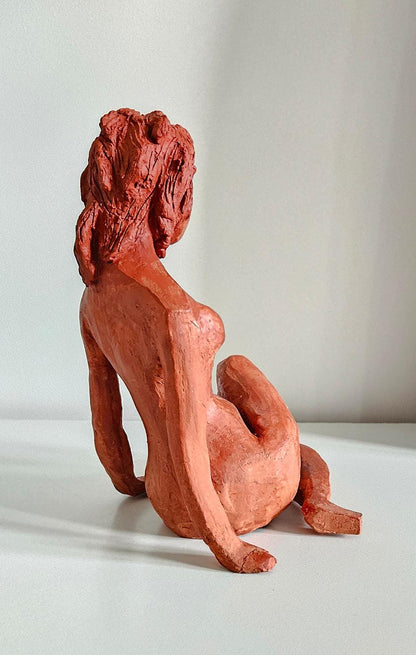 Vintage Sitting Nude Woman Clay Sculpture Figurine - Please Read Description