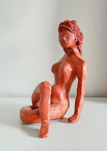 Vintage Sitting Nude Woman Clay Sculpture Figurine - Please Read Description